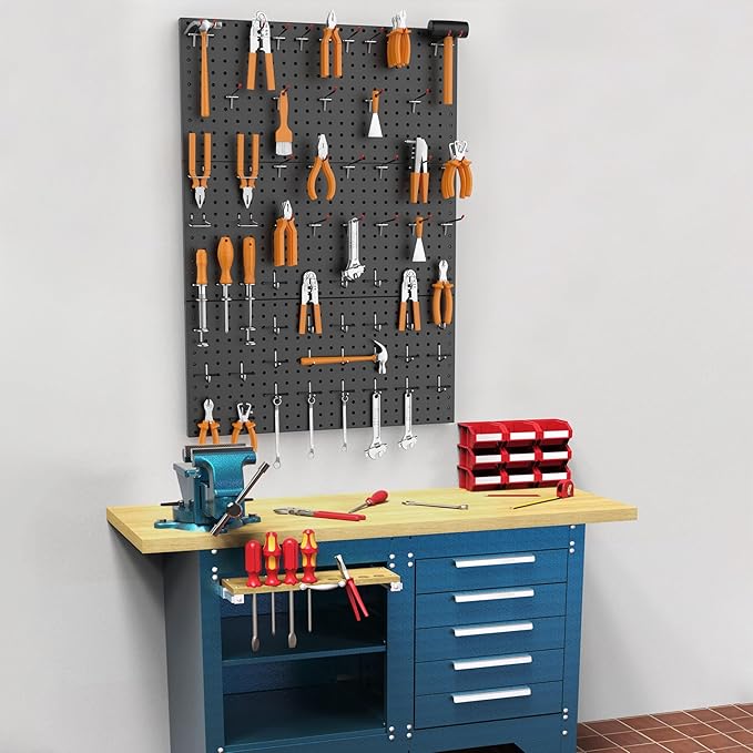 WALMANN 96PCS Metal Pegboard with Pegboard Hooks for Wall, Garage Tools Storage Pegboar for Garage, Workbench, Peg Boards, Tool Organizer Board with Hooks(Black)