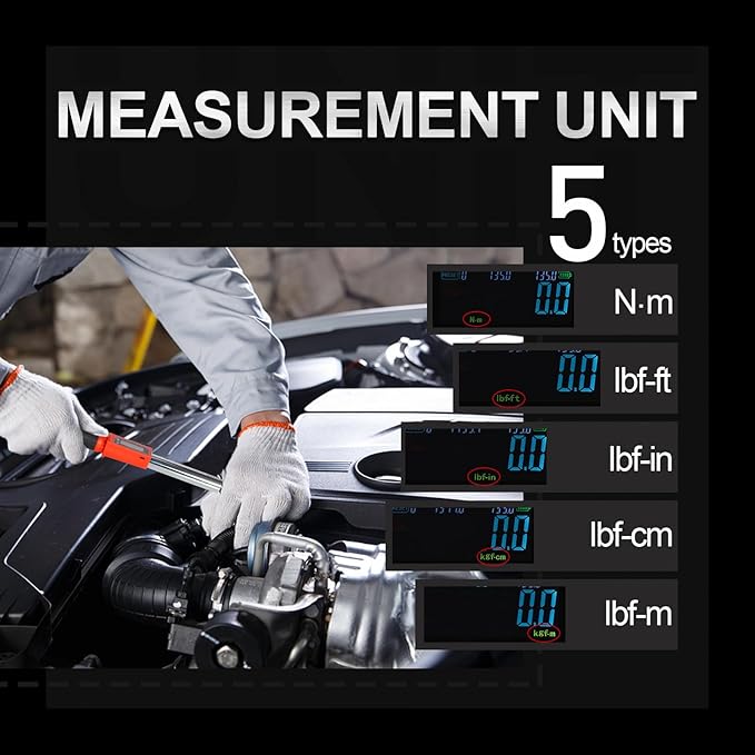 Digital Torque Wrench 3 8 Drive, 5-100FT-LB/0-135N.M, Torque Range Accurate to ±2%,Electric Torque Wrench with Buzzer and LED Flash Notification for Bike/Motorcycle/Auto Repair