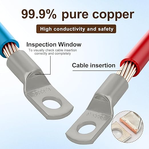 Thick Copper Electric Wire Lugs,10Pcs Tinned Copper Gauge 2Awg-5/16(M8) Ring Heavy Duty Battery Cable Lugs Ends Ring Terminals Connectors with 10Pcs 3:1 Heat Shrink Tubing Assortment Kit