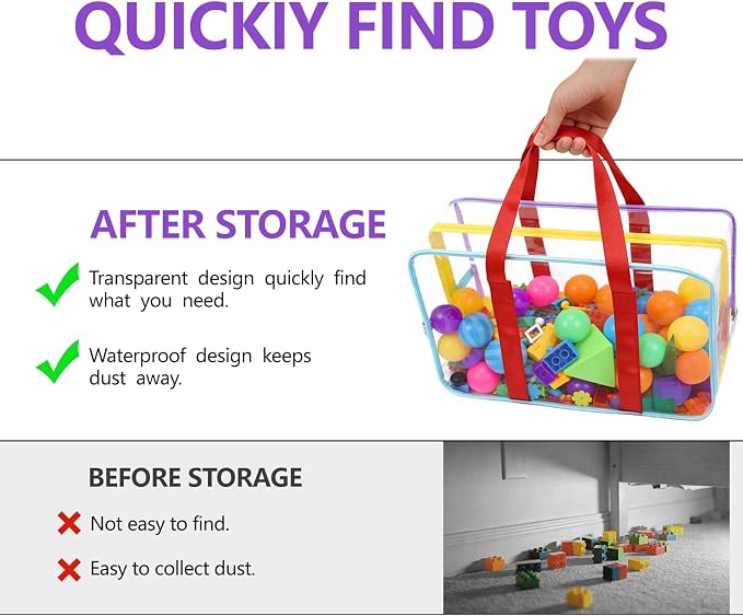 4 Pack PVC Toy Storage Bags, Large 15.75" x 8.66" x 12.21" Clear Double Zipper - Image 3