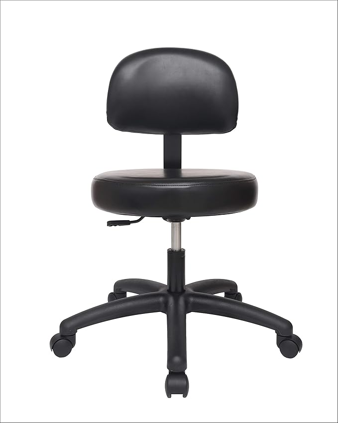 Chair Master Round Vinyl Chair/Stool-Black-for Garage, Counters, Shop, Kitchen, Computer Desks, Drafting Tables. Easy to Clean! (Glides, Medium Table 19"-27")