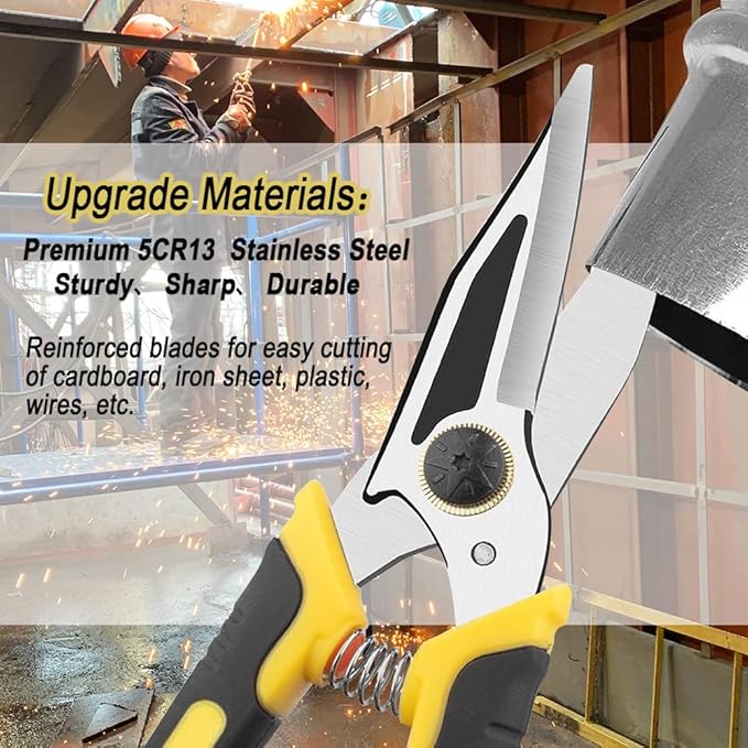 9-Inch Heavy Duty Scissors, Multifunction Shears for Cutting Cable Wires, Cardboard, Vinyl Siding, Straight Snips (Reinforce)