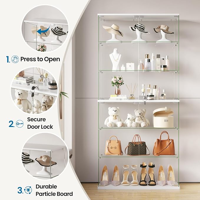 Dystler 6-Tier Glass Display Cabinet, RGB LED Lights - Image 7