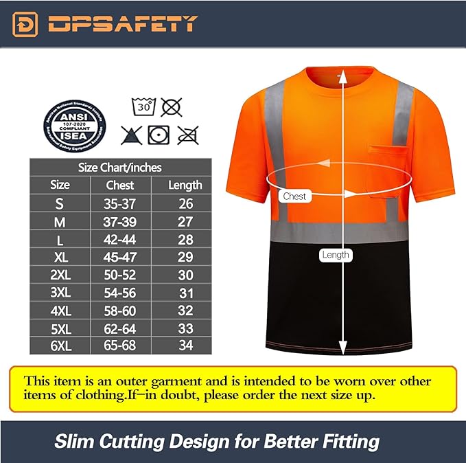 High Visibility Shirts Quick Dry Safety T Shirts with Reflective Strips and Pocket Short Sleeve Mesh Hi Vis Construction Work Class 2 Shirt for Men/Women Black Bottom Orange,3XL