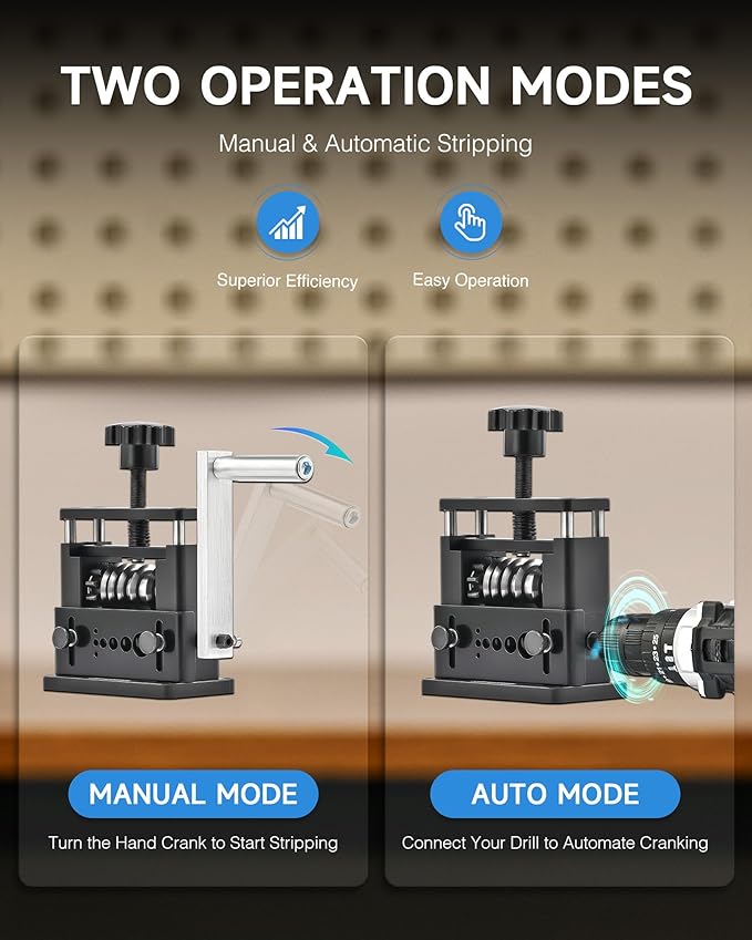 CREWORKS Manual Wire Stripping Machine, Drill Powered Wire Stripper Machine with 6 Channels & 5 Blades, Portable Cable Stripper Tool with Hand Crank for 0.1" to 0.67" Scrap Copper Cables Recycling