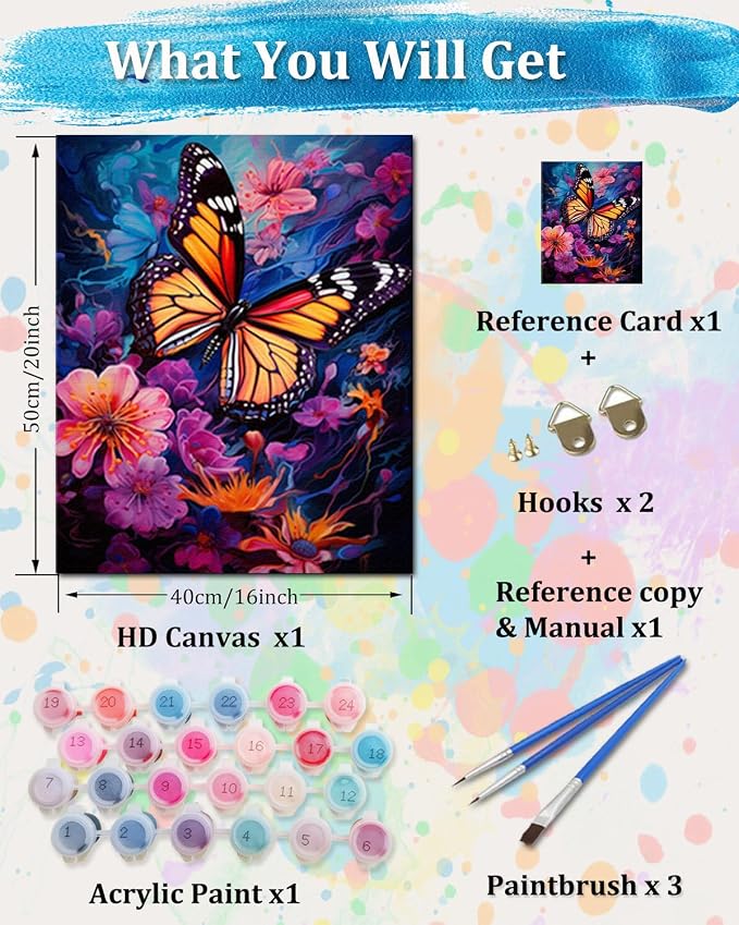 TOCARE Butterfly Flowers Paint by Numbers Kit - Image 2