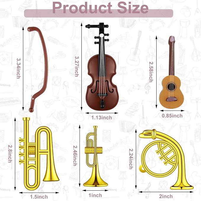 Civaner 24 Pcs Dollhouse Musical Instruments Christmas Miniature Violin Piano - Image 6