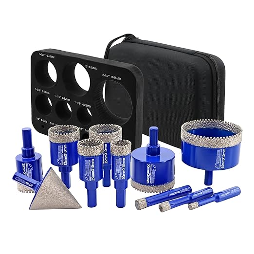 SHDIATOOL Diamond Drill Core Bits Kit, Hole Saw Sets, Diamond Drilling Mould Guide for Porcelain Tile Marble Ceramic Granite with Hollow EVA Guide Jig 11pcs(6/8/10/20/25/28/32/35/50/65/1-3/4inch)