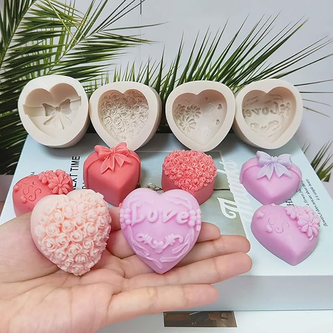 4 Pack Heart Resin Rose Flower Silicone Mold by ESEDAGESiliconeMold