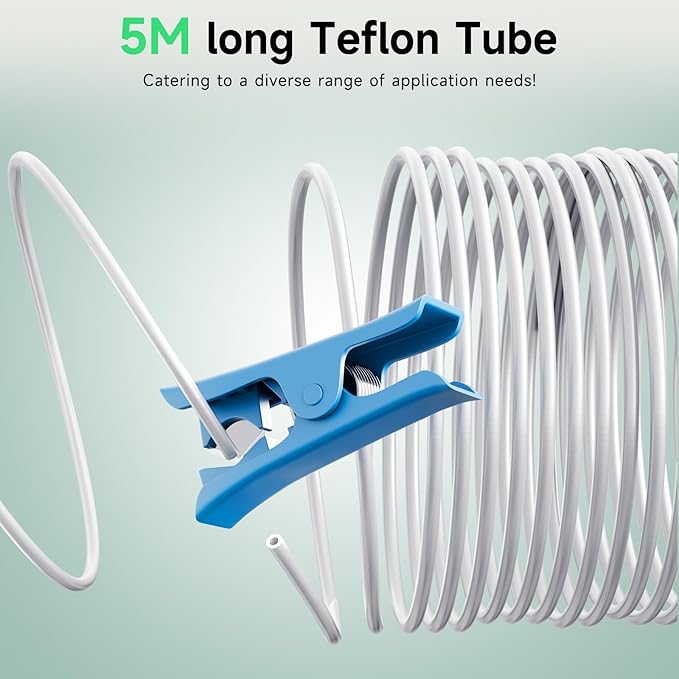 YOOPAI PTFE Teflon Tubing 5m with Cutter, 2.5mm ID × 4mm OD PTFE Teflon Tube Fits Direct Drive Extruder 3D Printer, for Bambu Lab A1/A1 mini/P1P/P1S/X1C for Creality K1/K1 Max/Ender 3 V3 (White)