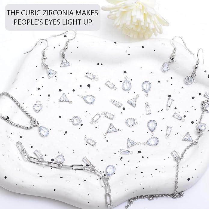 stino Tiny Crystal Clear Cubic Zirconia Charms Set, 40 Pieces | Mixed Shapes - Image 4