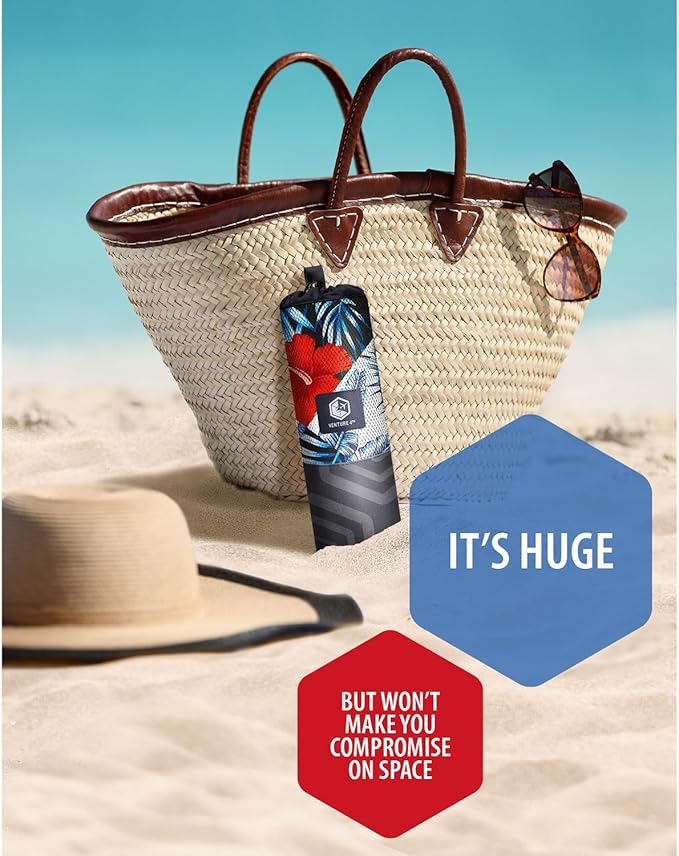 VENTURE 4TH Microfiber Beach Towel: Quick-Dry, Compact, Sand-Free, Absorbent, Sandproof and Lightweight - Perfect for Camping, Beach, and Roadtrips (Midnight Bloom Design | 35x78 inches)