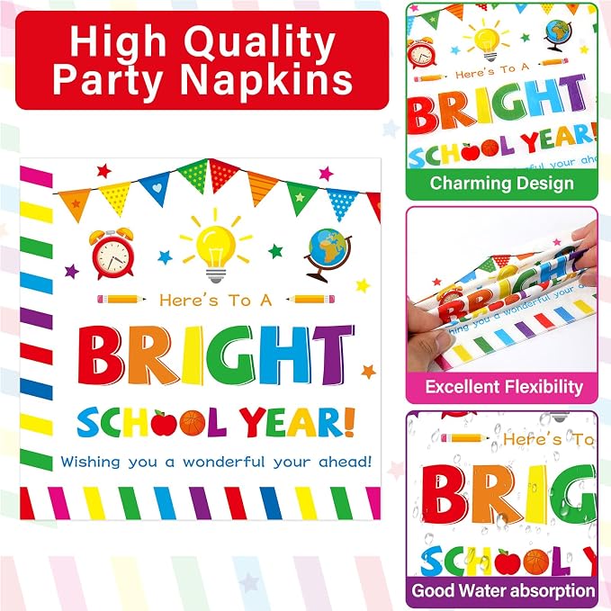 100PCS Back To School Decorations School Season Supplies Paper Plates Napkins - Image 4
