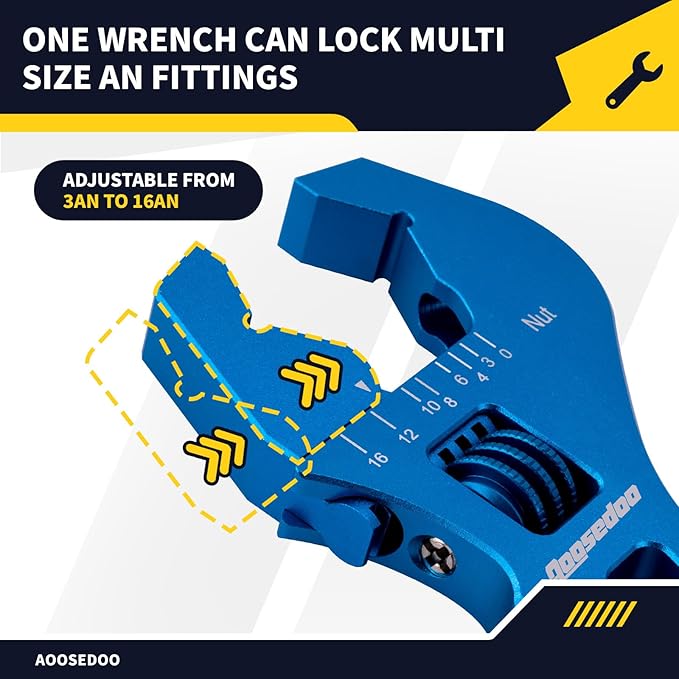 Adjustable AN Fittings Wrench AN Wrench for Hose Fitting Adapters AN Fitting Tool 3AN-16AN Lightweight Aluminum, Blue. With a 6AN-AN8 Double Hose End Fittings Wrench,Blue