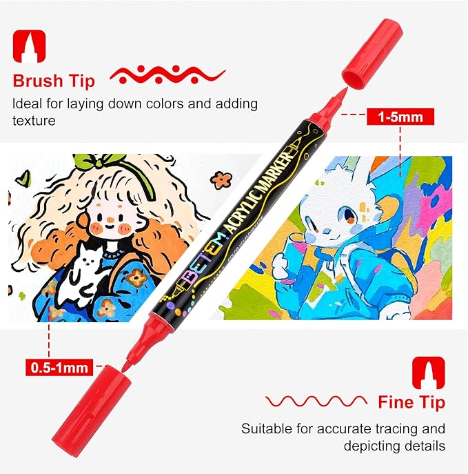 Betem Dual Tip Acrylic Paint Pens, 48 Colors Paint Markers - Image 2