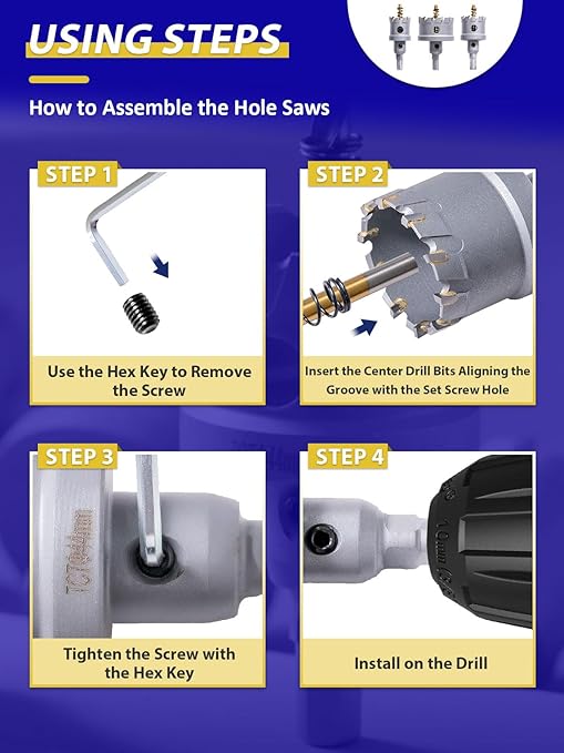 Handree 21pcs Carbide Hole Saw Kit with Case, Carbide Tipped Hole Cutter with Pilot Drill bit for Stainless Steel, Iron, Aluminum, Alloy, Plastic