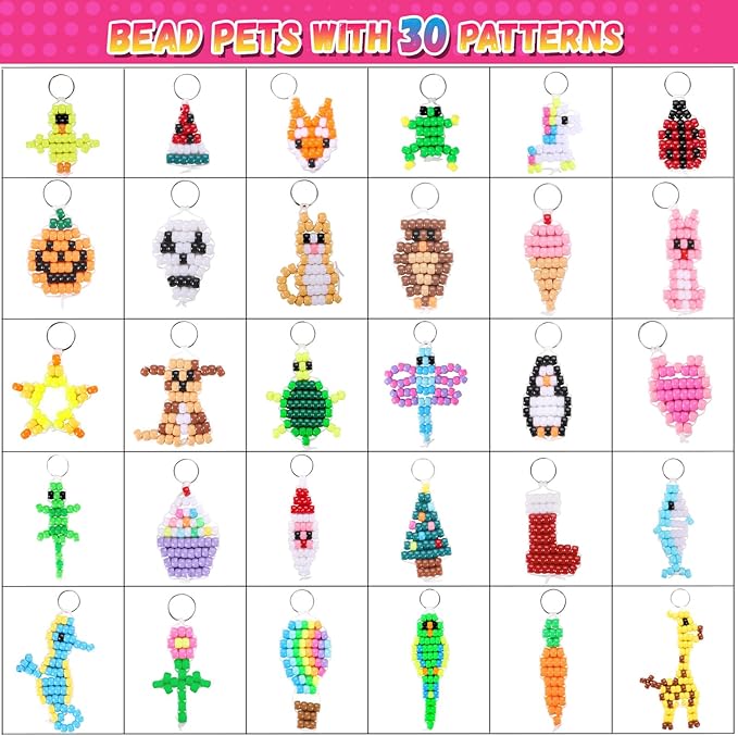 Funtopia Beads for Crafts, Pony Beads Keychain Making Kit, Bead Pets Art Crafts - Image 7