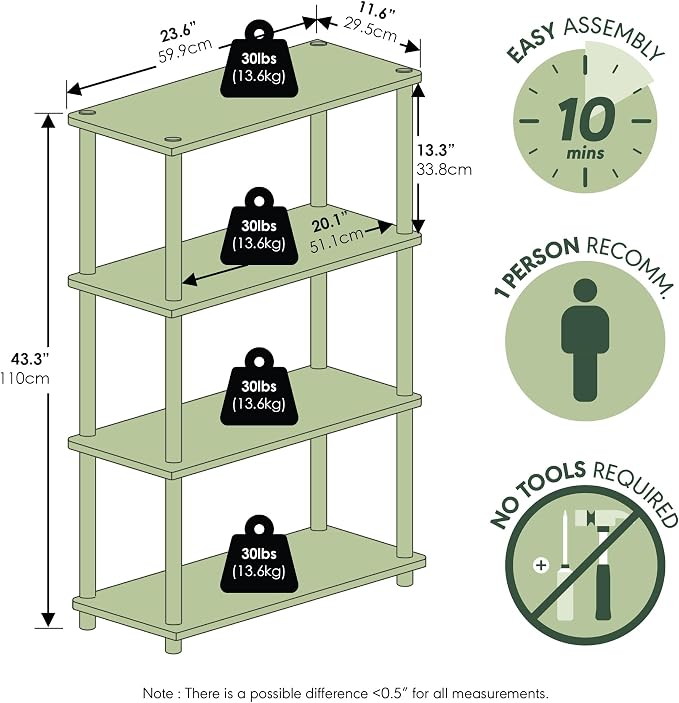 Furinno Turn-N-Tube 4-Tier Multipurpose Shelf Display Rack, Round Tubes - Image 2