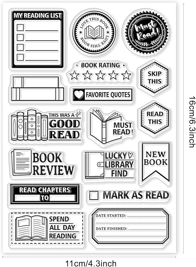 GLOBLELAND Book Reading Label Clear Stamps Mini Art Label Silicone Clear Stamp - Image 7