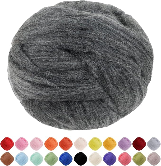 JeogYong Needle Felting Wool, 17.64oz Wool Roving Chunky Wool Yarn, Hemp Grey by JeogYong