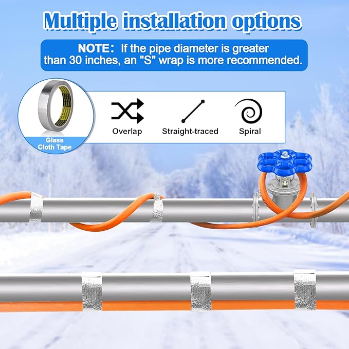 FANOVO 3ft Heat Tape for Water Pipes, Water Line Heat Tape with Thermostat, Freeze Protection Heating Tape for Water Pipes, Pipe Heat Tape, for Metal Plastic Pipes and Roof RV Protection in Winter
