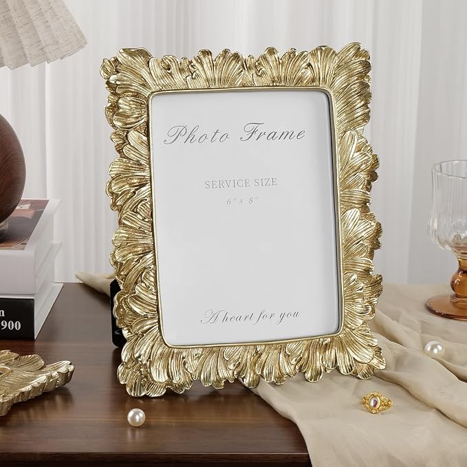Cuspin Gold Picture Frames 6x8 Frame, Vintage Ornate Palm Leaves Textured - Image 3