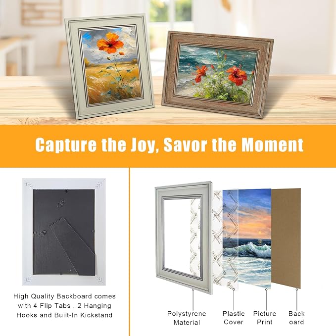LUCKYLIFE 5x7 Picture Frame Set of 8, Rustic Farmhouse Picture Frames - Image 8