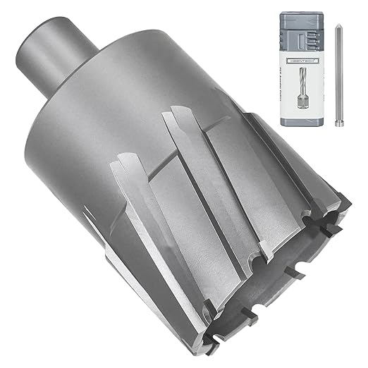KEENTECH Carbide-Tipped Annular Cutter, 2-1/8" Diameter x 2" Depth, 3/4" Weldon Shank (2 Flat), High Speed Cutting TCT Mag Drill Bit with Pilot Pin for Harder Material, Stainless Steel, Cast Iron