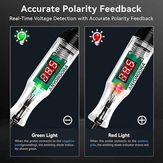 Heavy Duty Automotive Circuit Tester Test Light, 3-48V Digital LED Voltage Tester with Voltmeter, Dual Polarity Indicator and Stainless Probe for Car, Truck, RV, Boat Fuse Testing