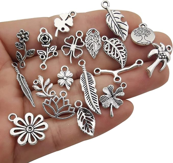 Youdiyla 100pcs Mix Silver Tree Flower Charms Collection, Bulk Mini Small - Image 2