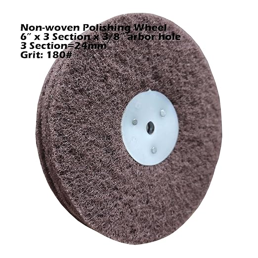 4PC 6 Inch x 2 Section Satin Non Woven Abrasive Polishing Wheel Kit for Bench Grinder, 3/8 Inch Arbor Hole, Includes Each 1PC 80#, 120#, 180# and 320#