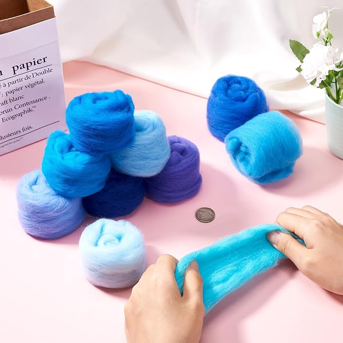 FASHEWELRY 1.76 OZ Wool Felt Kit Blue Theme Needle Felting Wool Roving 10 - Image 6