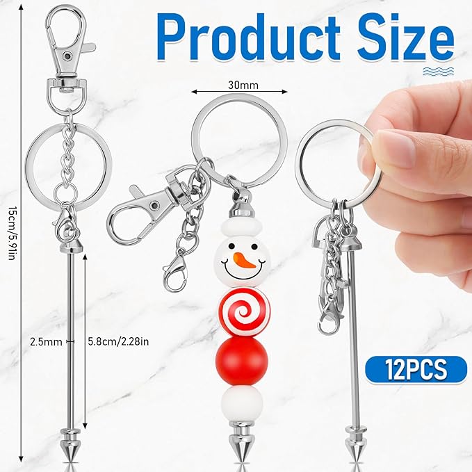 ROADPLUM 12 Pcs Beadable Keychain Bar, Alloy Blank Key Chain Accessories Bulk - Image 2