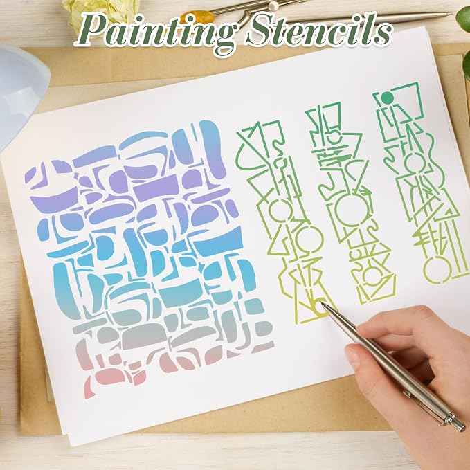 Geometric Texture Stencils for Crafts Reusable 16Pcs Stencils | DIY Art - Image 6
