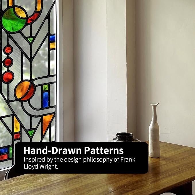 Original Hand Drawn Faux Stained Glass Window Film Double-Sided Texture Static - Image 6