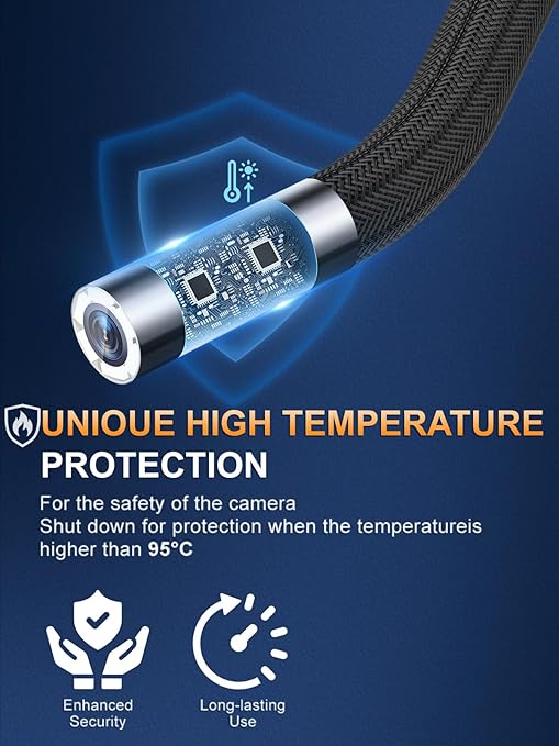 Articulating Borescope Camera with Light, 210° Dual-Direction Inspection Scope with 5" 1080P Screen, 6.2mm IP67 Waterproof Probe, 6 LED Lights, 3X Zoom, for Automotive, Sewer, Plumbing, HVAC