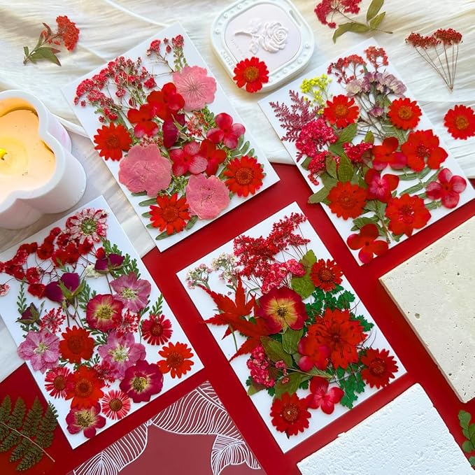 MIKIYA 88Pcs Red Dried Pressed Flowers - Image 3
