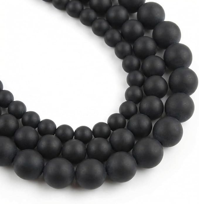60pcs Natural Matte Black Onyx Gemstone Beads，6mm Frosted Round Loose Stone by Yochus