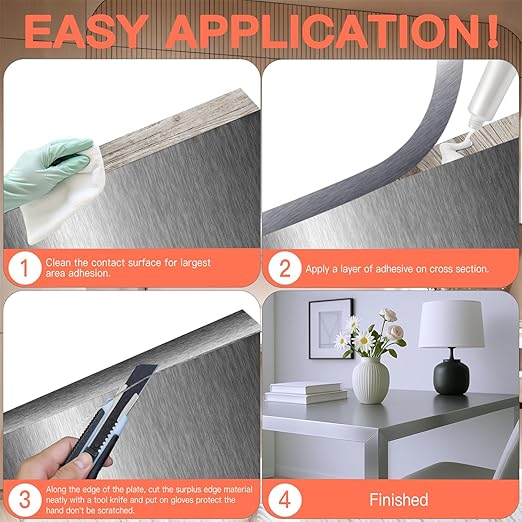 GSCIT Club Grey Silver Edge Banding, 2 Inch x 50ft Aluminum Brushed Edge Banding PVC Edge Trim for Cabinet Repair Furniture