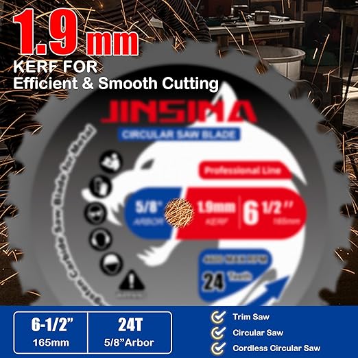 6-1/2" Circular Saw Blade, TCT Metal Cutting Saw Blades with 24T & 5/8" Arbor, Professional for Iron Steel Aluminum Stainless Steel Ferrous Metals