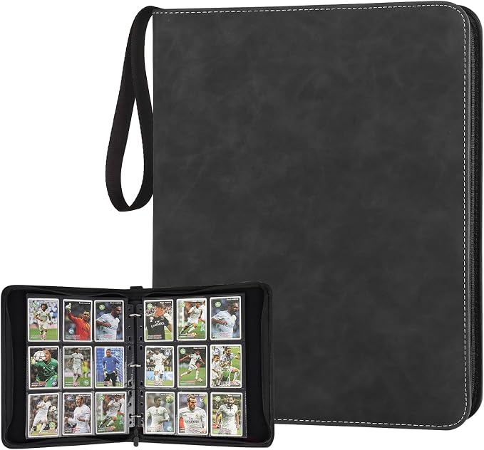 GERMUN 3 Ring 9 Pocket Zipper Card Binder, 720 Double Sided Standard PU Trading by GERMUN