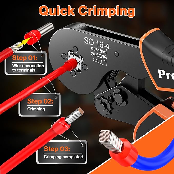 Preciva Ferrule Crimping Tool Kit with 1500PCS Wire Connectors, Ratchet Jaw Wire Crimping Pliers for AWG 28-5 Cable connectors