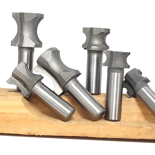 Akylin's CNC 6PCS Convex Edge Oval Router Bit Set 1/2" Shank, Shallow Bullnose at 1/4",5/16",3/8",1/2",3/4",7/8" Length,Convex Column Molding Router Bits-Perfect for Stair Treads and Shelf Edges