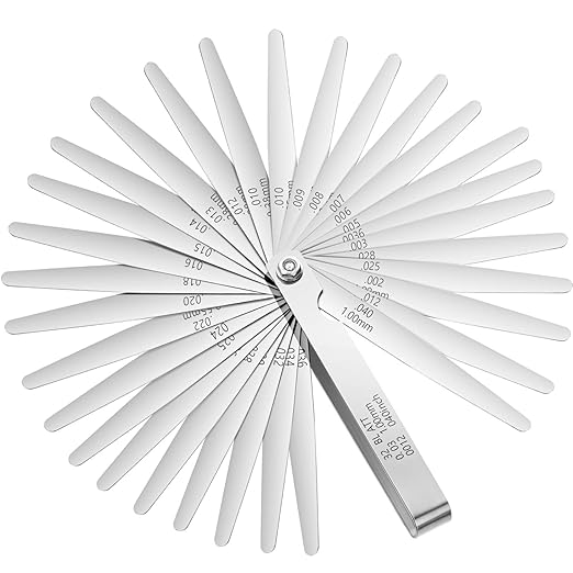 Hotop 32 Blades Steel Feeler Gauge Tapered Feeler Gauge Set Stainless Steel Dual Marked Metric and Imperial Measuring Tool for Measuring Gap Thickness or Width(0.03-1 Mm)