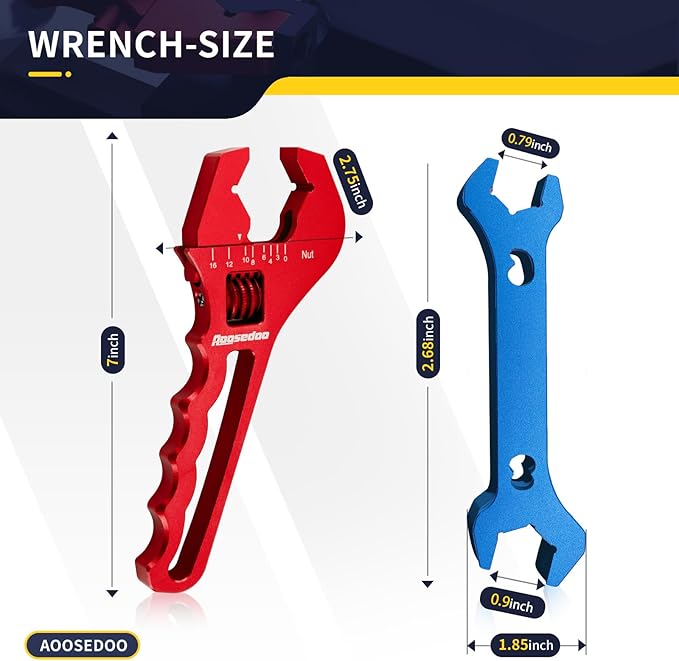 Adjustable AN Fittings Wrench AN Wrench for Hose Fitting Adapters AN Fitting Tool 3AN-16AN Lightweight Aluminum Red. With a 6AN-AN8 Double Hose End Fitting Wrench Blue