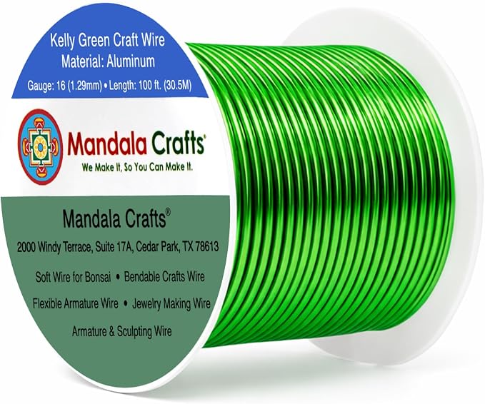 Mandala Crafts 16 Gauge Kelly Green Anodized Aluminum Craft Wire, 100 FT | by MandalaCrafts
