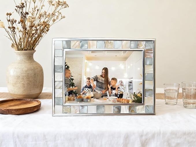 Silver Plate Picture Frame 4x6 Mother of Pearl 4 by 6 Photo Frame Mosaic Glass - Image 4