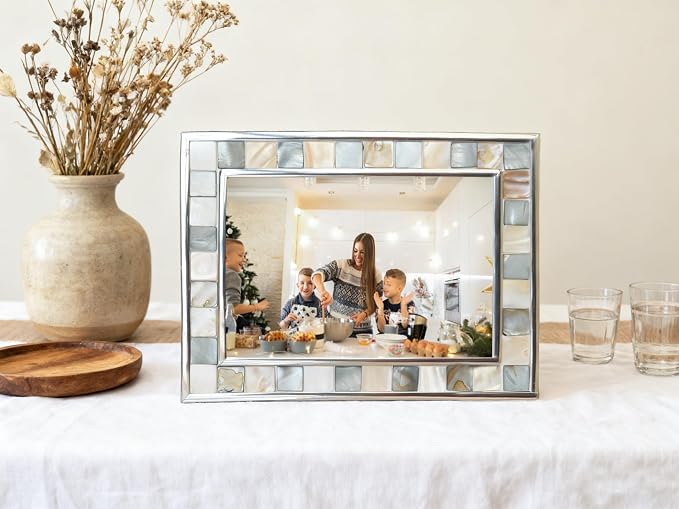 Mother of Pearl Picture Frame 8x10, Wall or Tabletop, Mosaic Family Glass Photo - Image 4