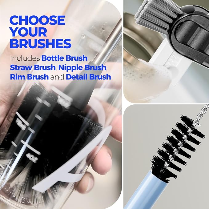 Holikme 6 Pack Bottle Brush Set, 3 Straw Brushes, Bottle Cleaning Brush - Image 5