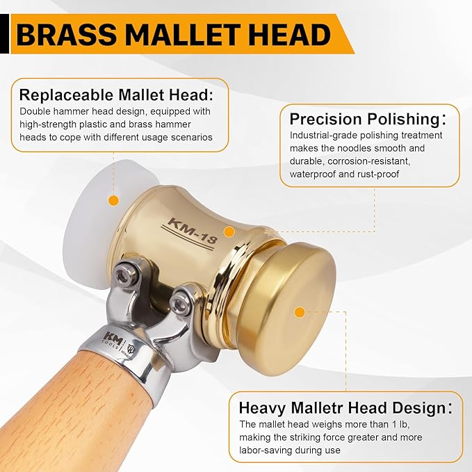 HONGDUI Wooden Mallet, Woodworking Brass Chisel Mallet, Woodworking Tools Wooden Hammer Carpentry Tools for Floor Furniture Tile